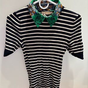Tory Butch Striped Black and White Sweater with Patterned Collar